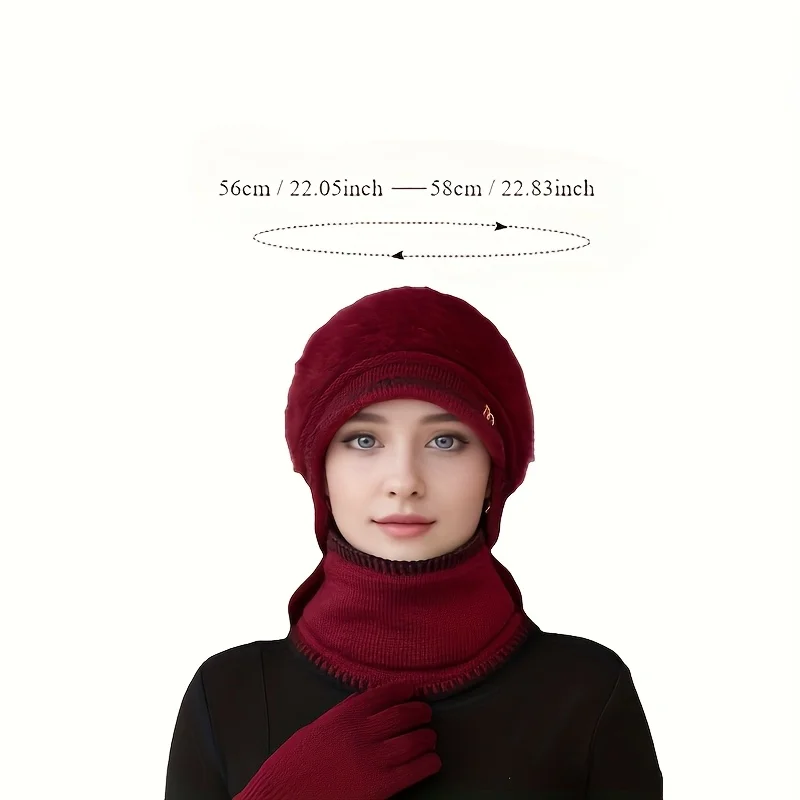 قبعة ودافئة ووشاح للنساء، قبعة شتوية سميكة وأنيقة، هي الخيار الأفضل للهدايا لكبار السن في المهرجانات