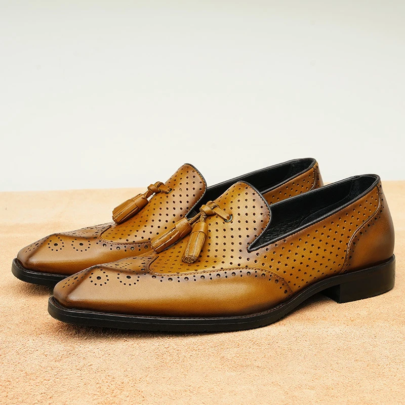 

Men's Genuine Leather Vintage High Quality Shoes Luxury Classic Formal Dress Elegant Gentleman Italian Black Natural Cowhide