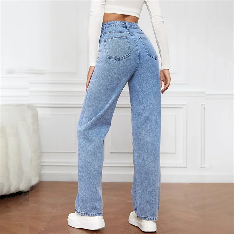 Frauen Mode Schwarze Jeans Push-Up Gerade Bein Denim Hosen Damen Vintage Hohe Taille Casual Stretch Gewaschen Mom Jean Schlank Femme