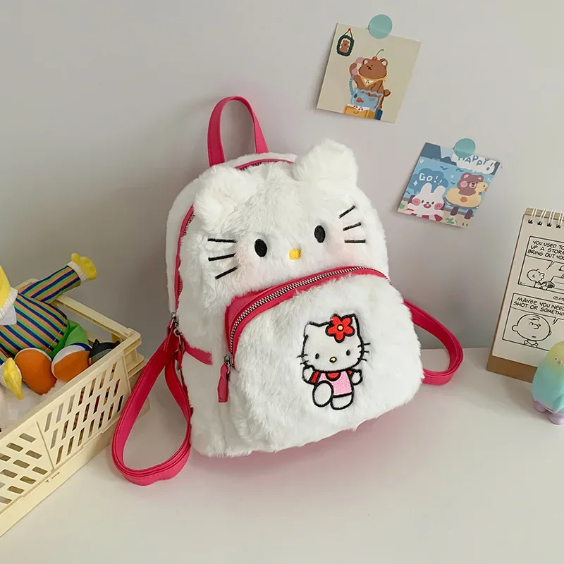 Anime pluszowy plecak śliczny Hello Kitty torba studencka Kawaii Kuromi pluszowa torba dla dzieci dziewczyny torba z bułką cynamonu prezent