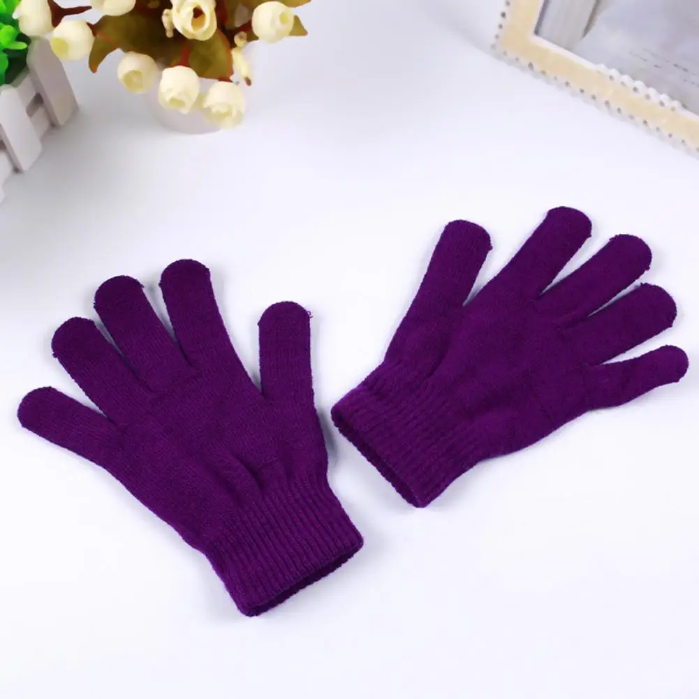 1Pair Knitted Woolen Couple Gloves Winter Solid Color Full Finger Mittens Hand Warmer Men Women Gloves Thicken Cycling Gloves