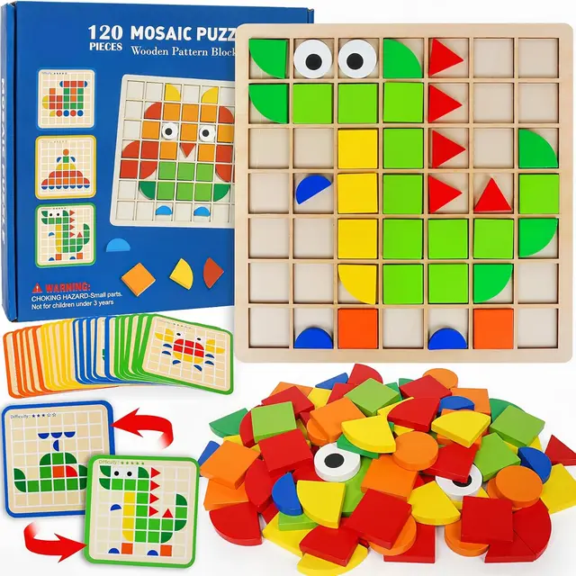 Drewniane puzzle Montessori zabawki mozaika kolorowe kształty gra sensoryczna wczesna zabawka edukacyjna układanka wzór bloki na prezenty dla maluchów