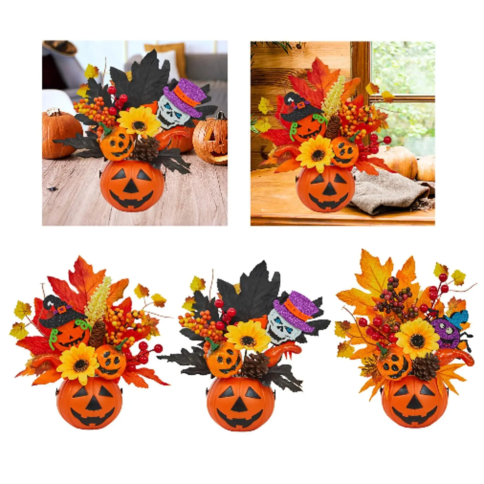 اليقطين الرغوي مع زهور البكا وأوراق القيقب لتزيين المنزل في الخريف