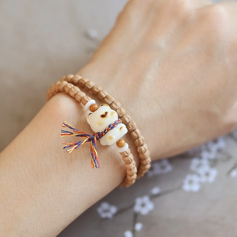 Original Passion Fruit Seed Double Circle for Women High-Density Heat-Treated Cute Bodhi Bear Bead Bracelet Prayer