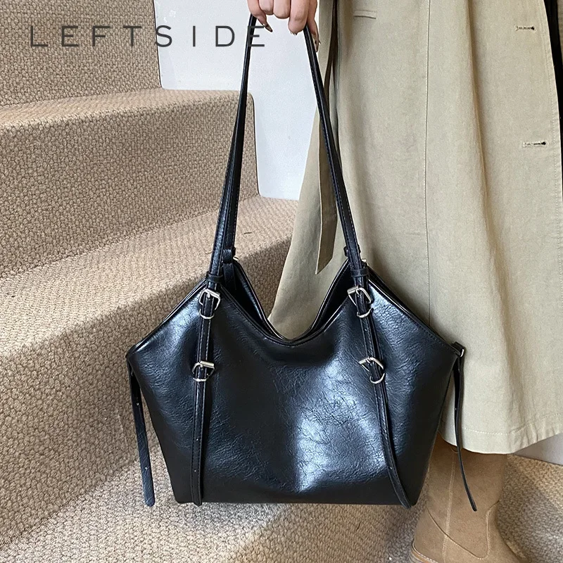 LEFTSIDE Large Pu Leather Shoulder Bags For Women 2024 Winter Y2K Korean Fashion Trend Female Tote Bag Lady Handbags And Purses