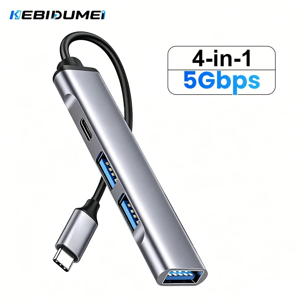 KEBIDUMEI USB-C Hub 4 Anschlüsse USB Typ C zu USB 3.0 Hub 5Gbps Hochgeschwindigkeits-USB-Splitter OTG-Adapter für PC Laptop MacBook Pro