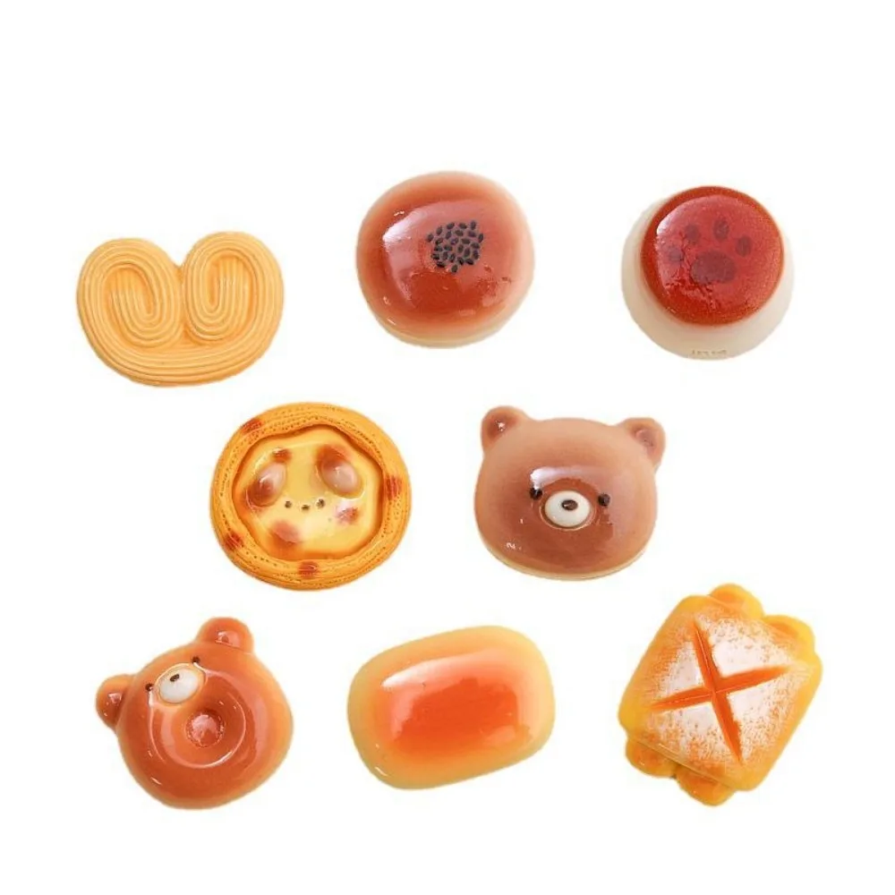 10Pcs Kawii Mini Resin Bread Series Miniature Flat Back Cabochons For Hairpin Scrapbooking DIY Home Decor Craft Accessories