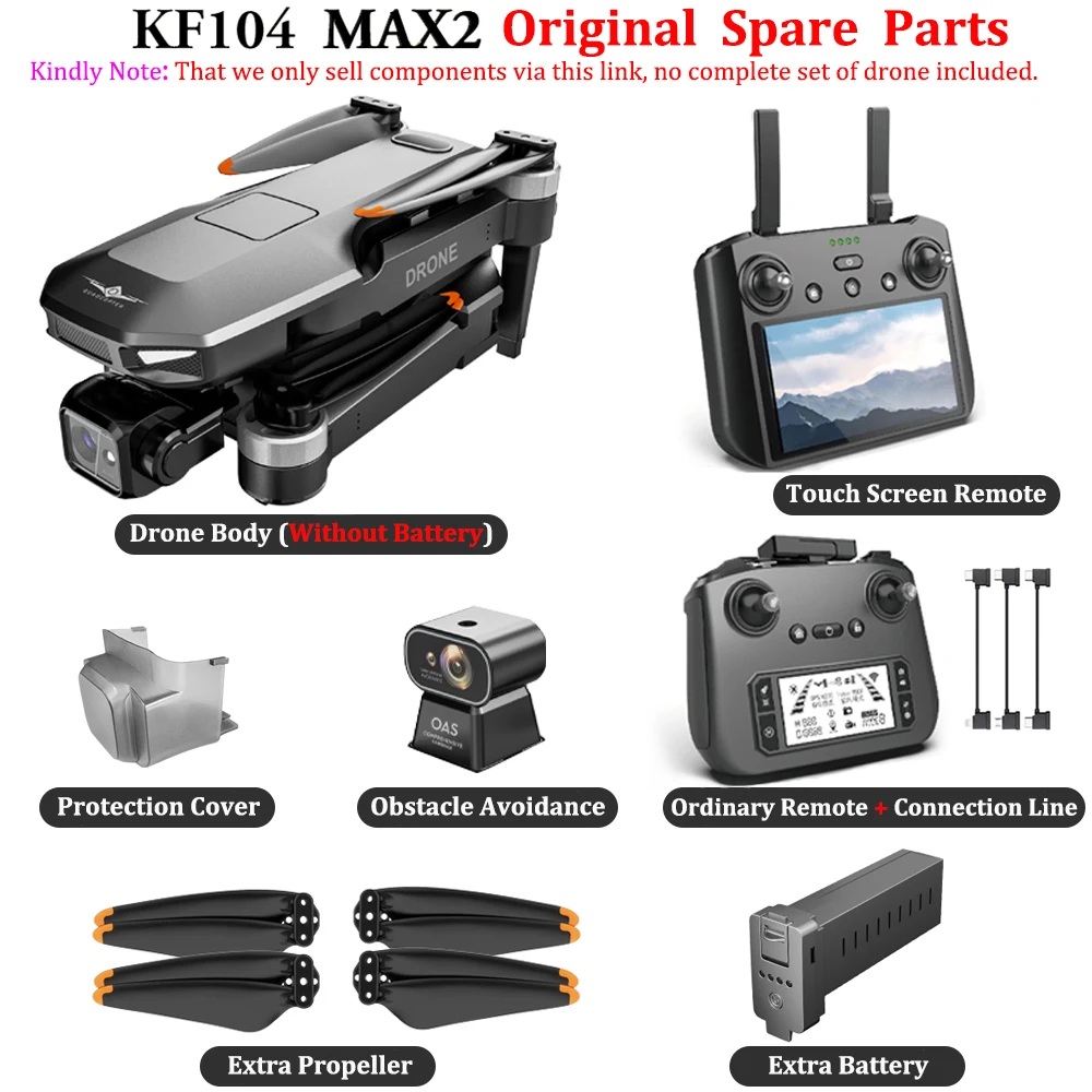 

KF104 MAX2 Корпус дрона, обычный или сенсорный экран, пульт дистанционного управления/пропеллер для предотвращения препятствий, оригинальная запасная часть, аксессуары для игрушек
