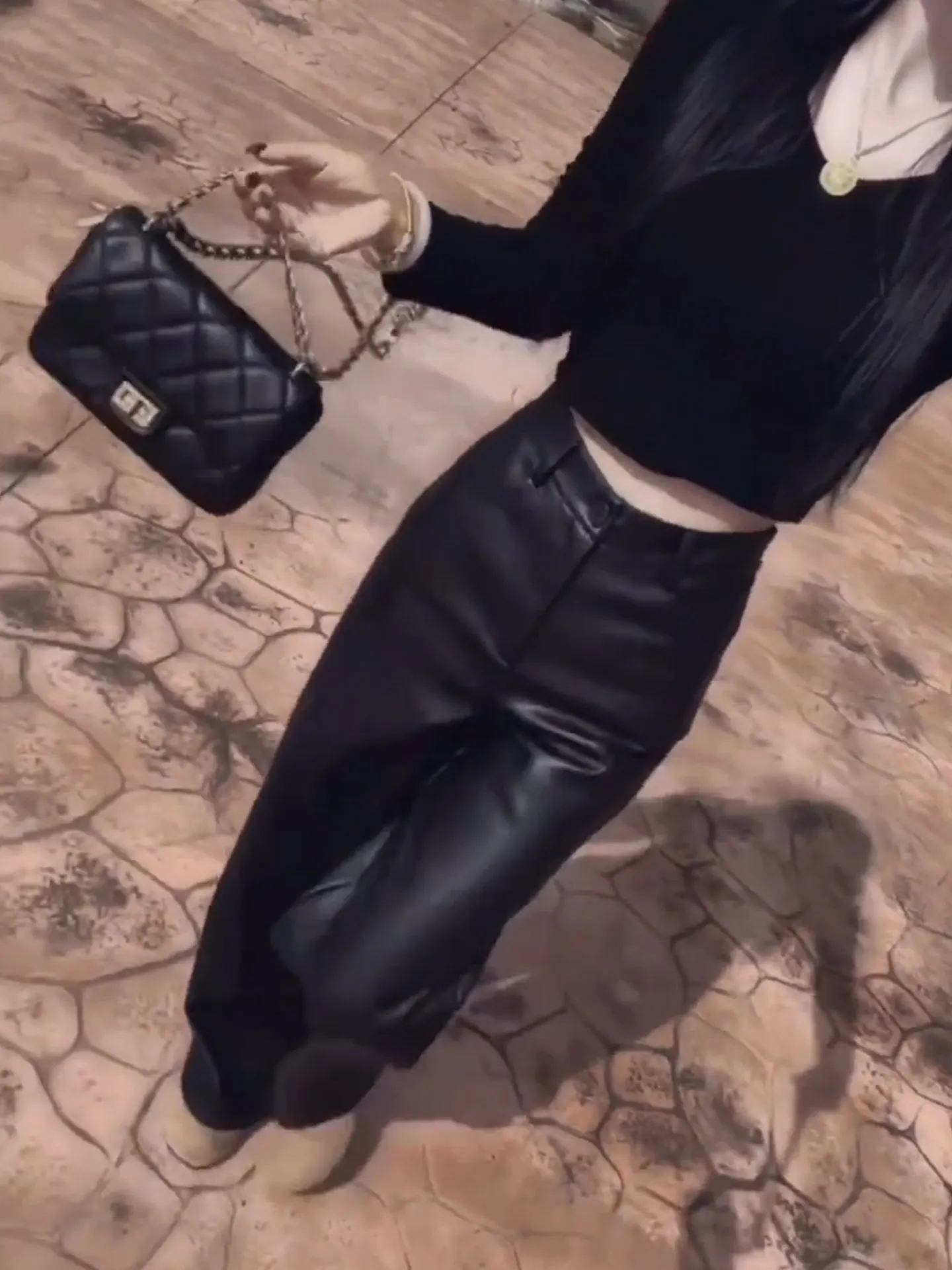 Sexy Loose Wide Leg Pants Motorcycle Style Narrow Version PU Leather Pants Women Casual High Waist Straight Cut Spring 2026
