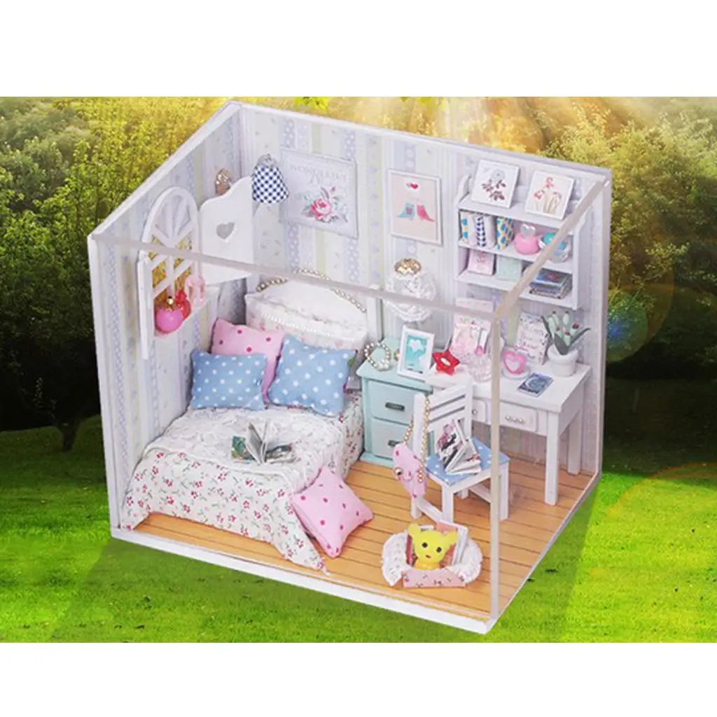 Modelo de dormitorio de muñecas DIY, balsa de mano, regalo, casa de muñecas en miniatura, 1:24