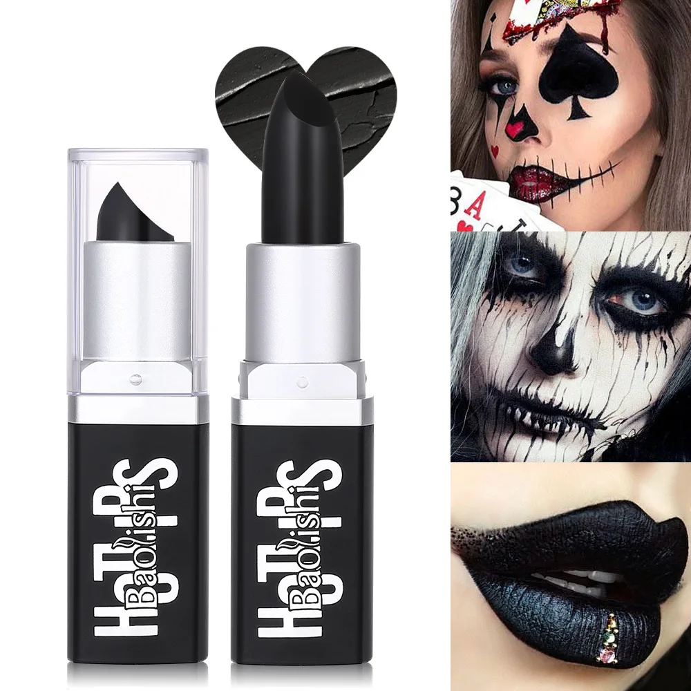 Black lipstick Christmas Halloween painting dark waterproof long-term moisturizing easy to color long-lasting unique makeup