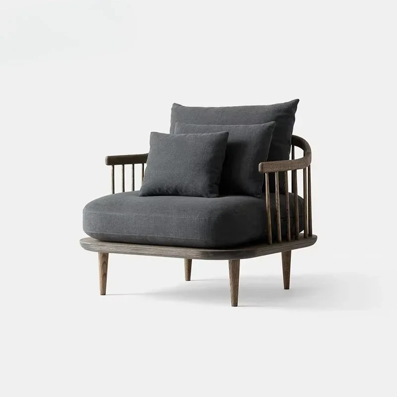 The new Chinese-style living room solid wood cloth sofa is simple, and the hotel club guest house is made of old furniture.