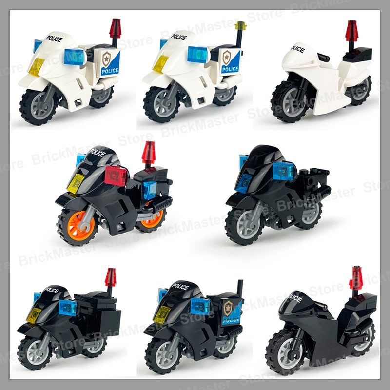 MOC городские аксессуары для мотоциклов, строительные блоки, вид на улицу, полицейский патруль, железная кавалерия, WW2, военные военные кирпичи, игрушки, подарки
