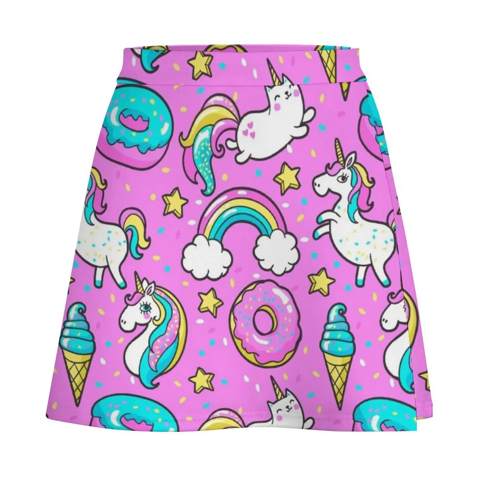 Pink Unicorn Doughnut Rainbow Ice Cream Stars Mini Skirt Woman skirt luxury women skirts Mini Skirt