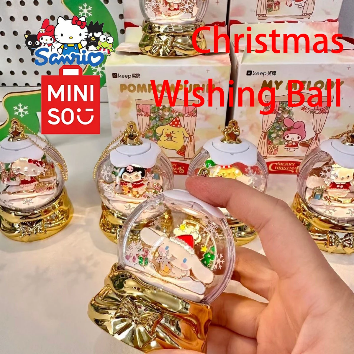 

Miniso Sanrio kawaii Christmas Wishing Ball Series Decoration cute cartoon Hello Kitty Kuromi Christmas girl's gift night light