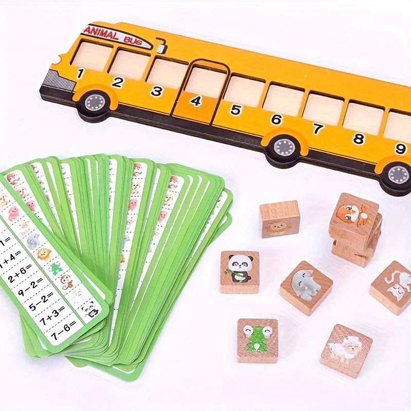 Holz Tier Bus Puzzle Spielzeug Kinder Mathematik Pädagogische Tier Block Anzahl Passende Spiel Montessori Kleinkinder Lernen Lehrmittel