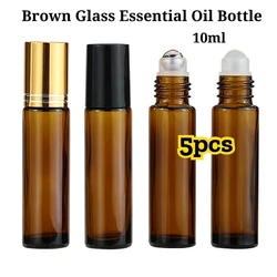 5PCS 10ml Amber Roller Ball Essential Oil Glass Bottle Portable Travel Perfume Filler Container Cosmetic Tools