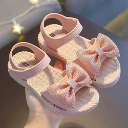 Girls Sandals 2024 Summer Princess Children Sandals Bow Tie Girl Shoes Fashion Casual Non Slip Kids Beach Shoes