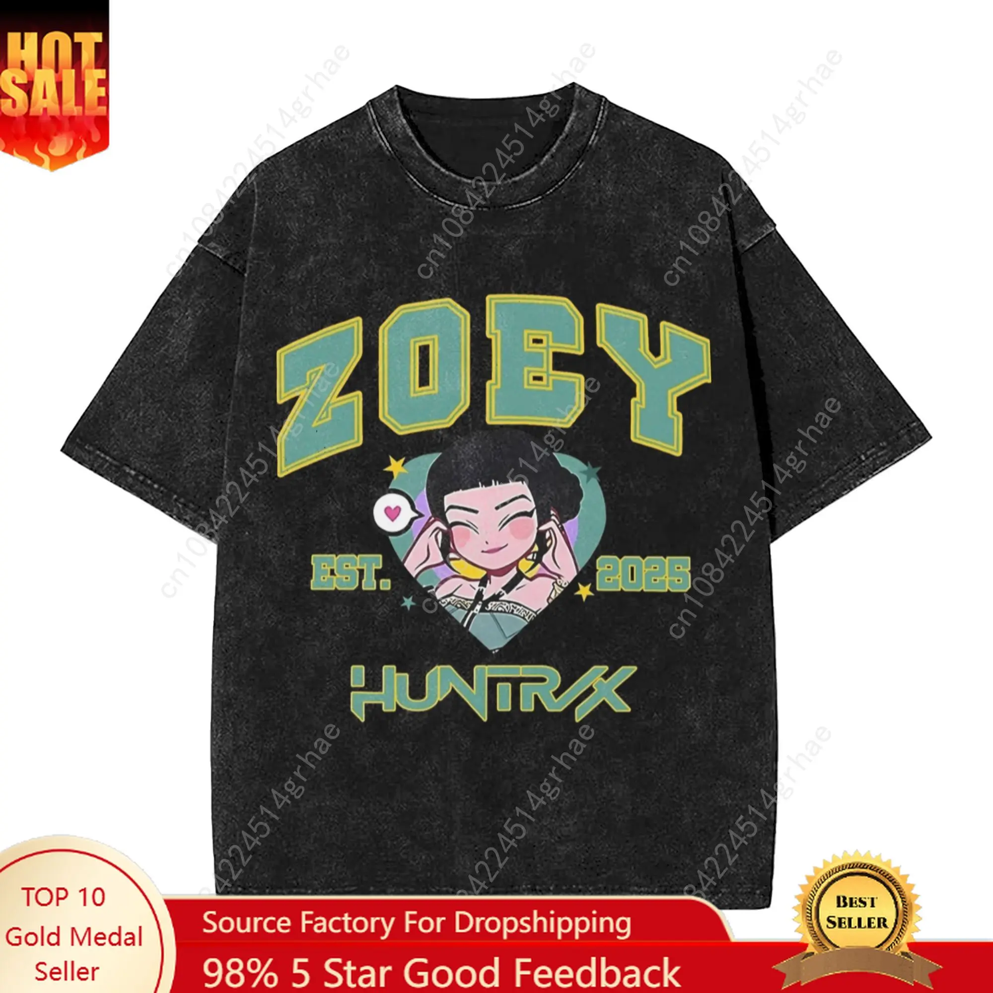 

ZOEY HUNTRX T Shirt Men's Pure Cotton Novelty T-Shirts Round Neck HUNTRIX Kpop Demon Hunters Tees Short Sleeve Clothing Summer