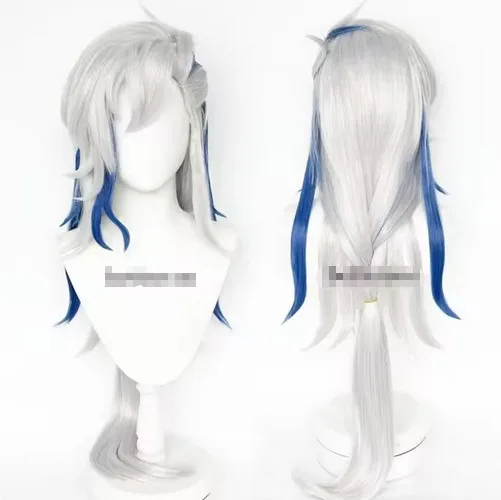 Fontaine Cosplay Neuvillette Cosplay Wig Long Silver White Blue Wig Heat Resistant Synthetic Anime Wigs + Wig Cap