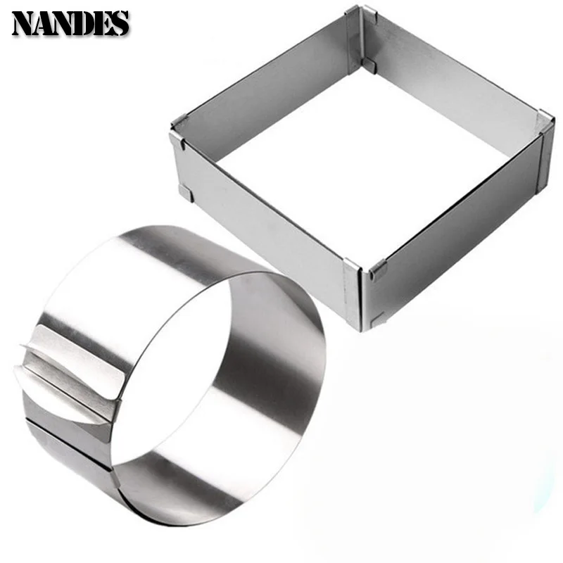 Round Square Adjustable Mousse Ring Stainless Steel Cake 3D Baking Mould Kitchen Dessert Decorating Tools