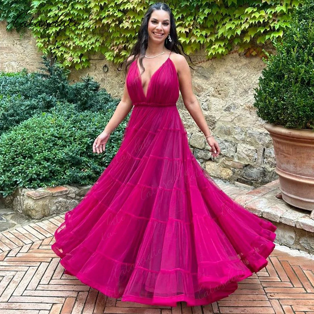 Catasdate A Line Evening Dress Long Party Dress for Women Formal Occasion Dresses with Tiered Layers vestidos de fiesta