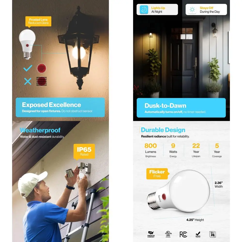 

Набор из 40 светодиодных уличных ламп 800 лм 9 Вт с фотоэлементом, дневной свет 6000K, автоматическое включение/выключение, класс защиты IP65