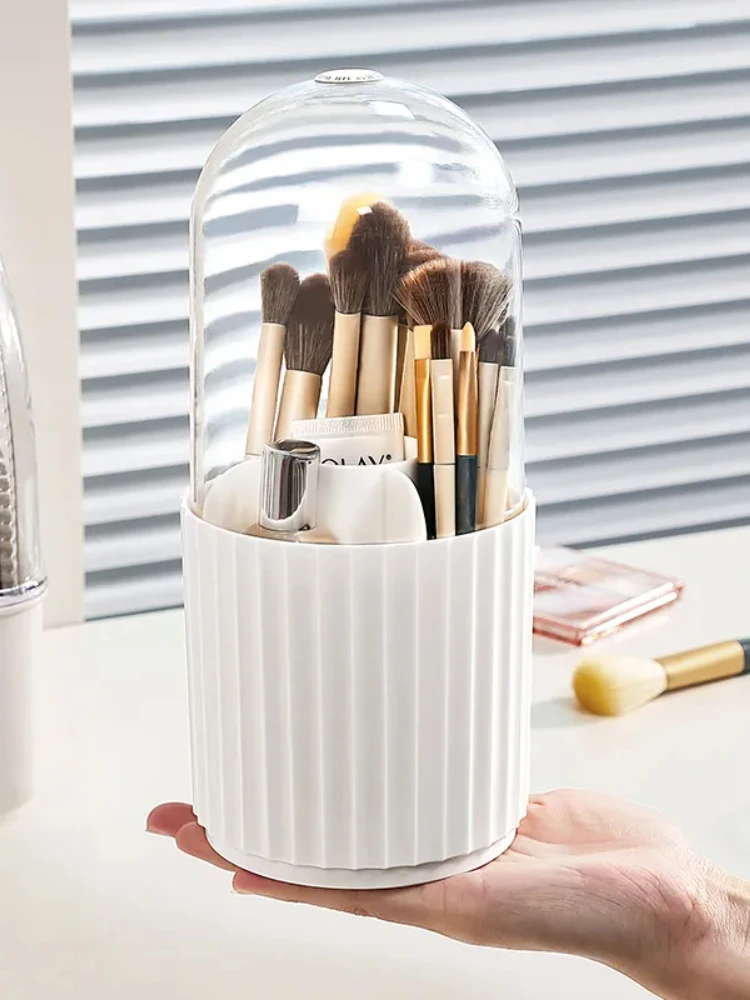 360 Rotating Makeup Brush Holder with Lid Makeup Brush Holder Organizer for Vanity Desktop Countertop Dresser Table