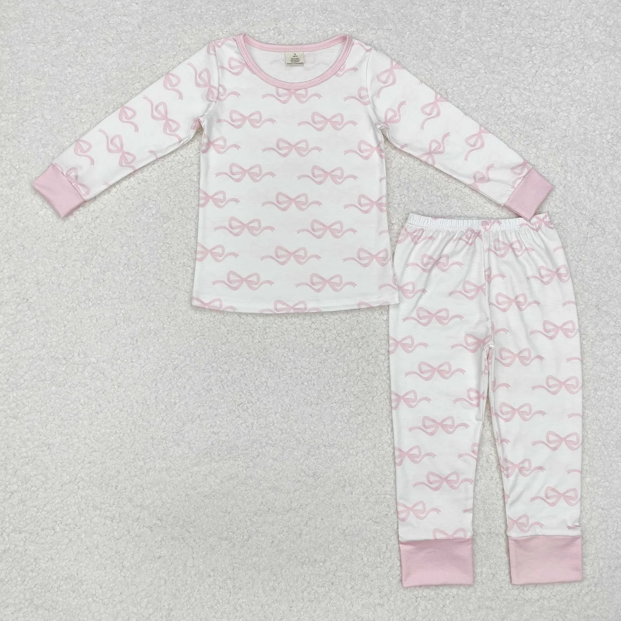 

Wholesale Infant Long Sleeves Bow Shirt Pants Children Kids Toddler Spring Fall Pink Outfit Clothing Sleepwear Pajamas Set