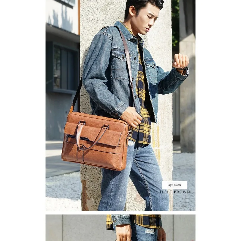 14 Inch Laptop Bag Men Briefcase Bag High Quality Business PU Leather Shoulder Messenger Bags Office Handbag