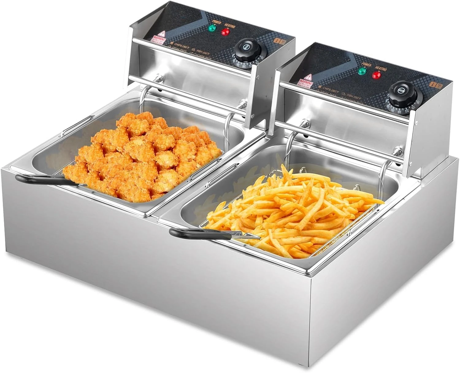 

22.8QT Commercial Deep Fryer with Baskets & Lids, 21.8L Stainless Steel Electric Double Fryer, Countertop Kitchen Frying Machine