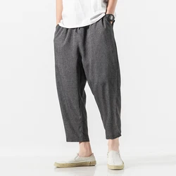 2024 Summer Harajuku Casual Pants For Men Solid Color Cotton Linen Men's Harem Pants