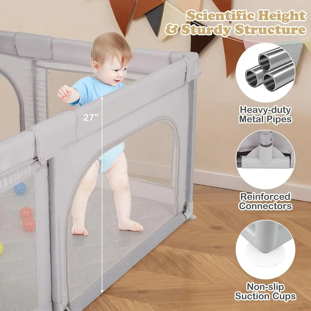 คอกกั้นเด็กพับได้ขนาด 73x61.5 ซม. พร้อมลูกบอล 50 ลูก, ห่วงดึง, ศูนย์กิจกรรมในร่ม/กลางแจ้ง, ตาข่ายระบายอากาศเพื่อความปลอดภัย