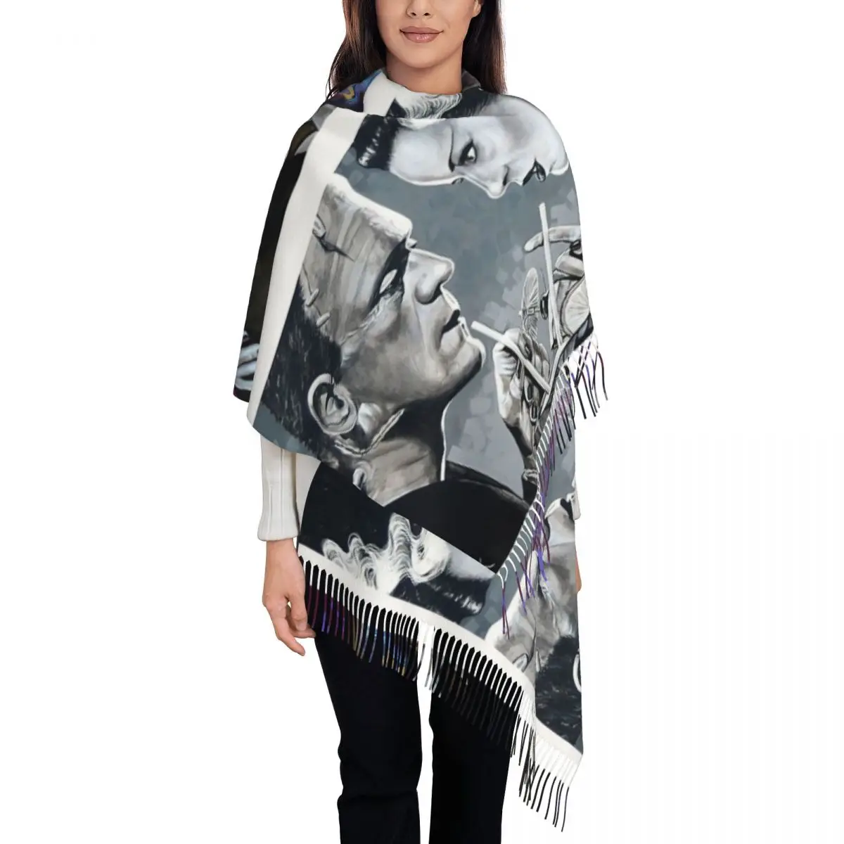 Customized Print Bride Of Frankenstein Collage Scarf Women Men Winter Fall Warm Scarves Science Fiction Horror Film Shawls Wraps