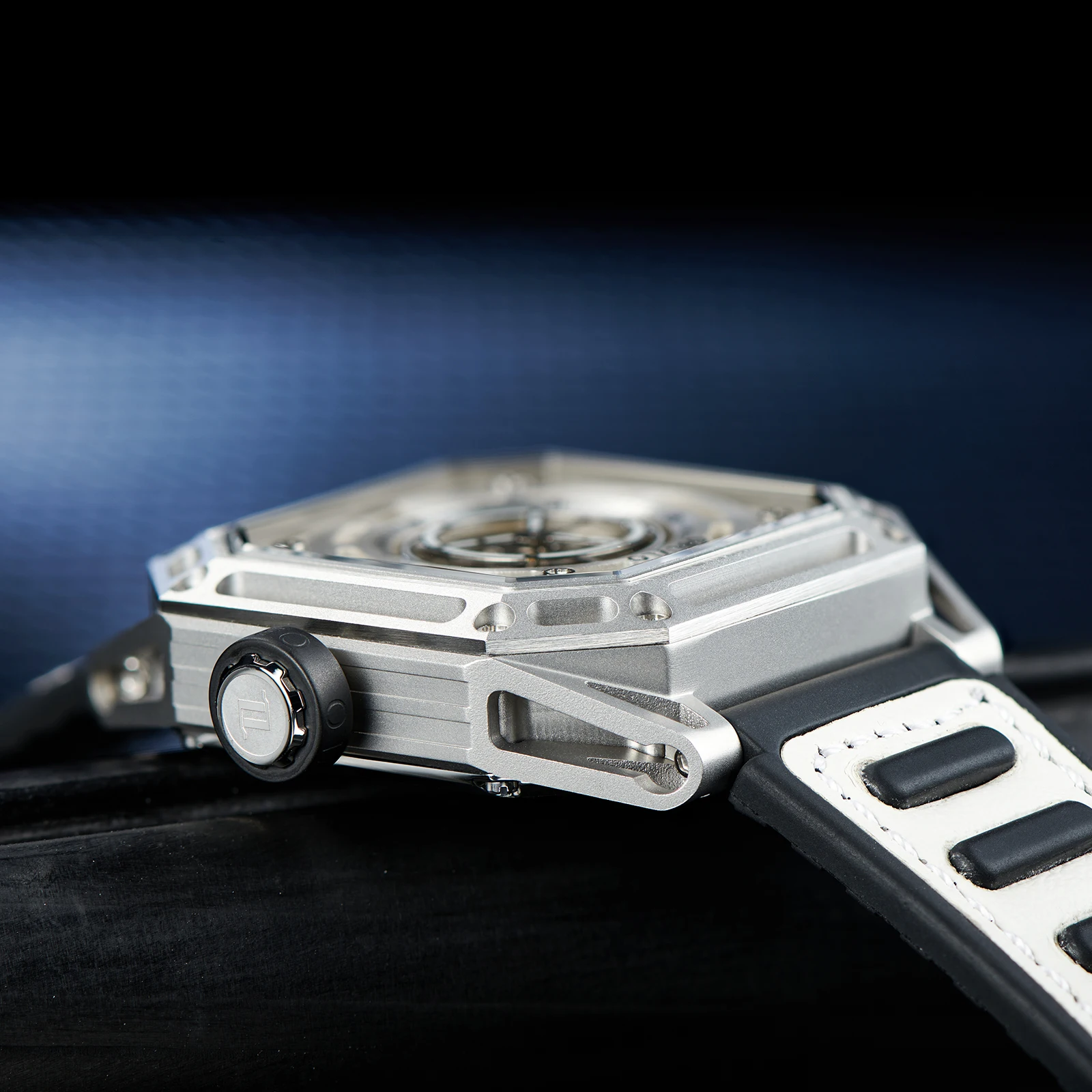 Oblvlo relógio automático masculino 44 quadrado relógio de pulso mecânico luminoso oco mostrador espelho de safira