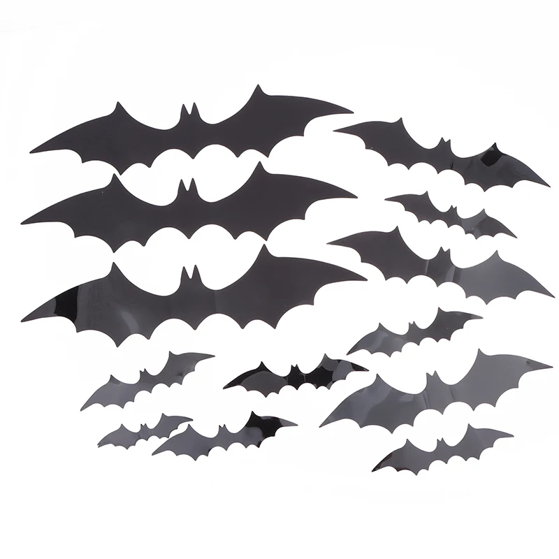 1 New Style Set Wall Sticker Bar Room Party Scary Props Halloween Decoration 3D Black PVC Bat Halloween Party DIY Decoration