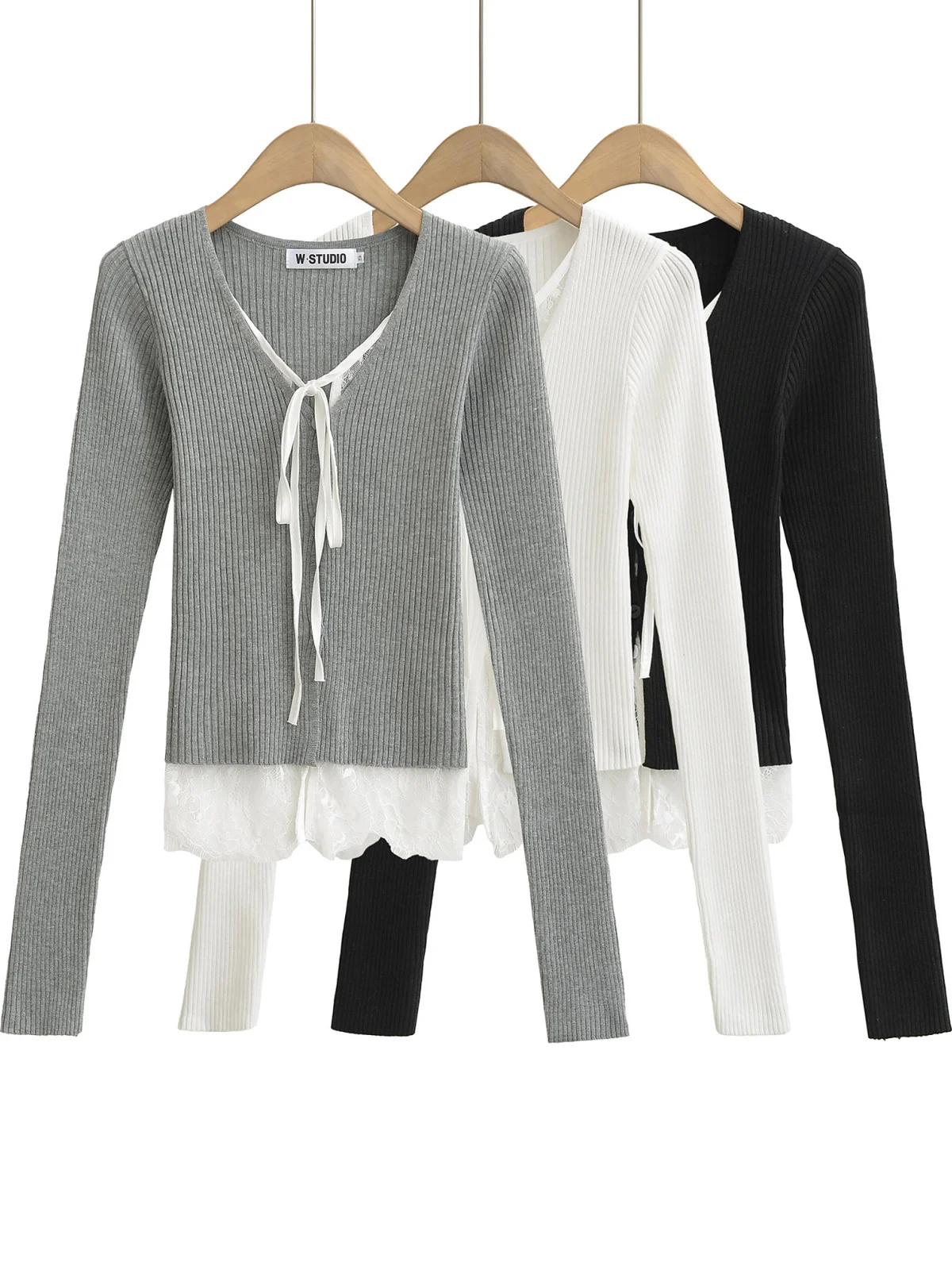 

American Sle Spicy Girl Color Blo Lace Patchwork Slimming ort Knitted Top Women Sexy Pure Desire Versatile Street Sle...