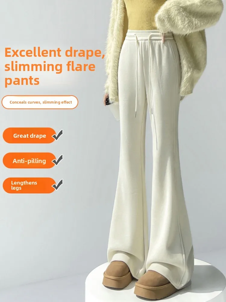 กางเกงขายาวทรงกระบอกเอวสูงสำหรับผู้หญิง ผ้าฝ้ายผสมขนสัตว์ นุ่มสบาย เหมาะสำหรับฤดูหนาว แบรนด์ Thiened Fce