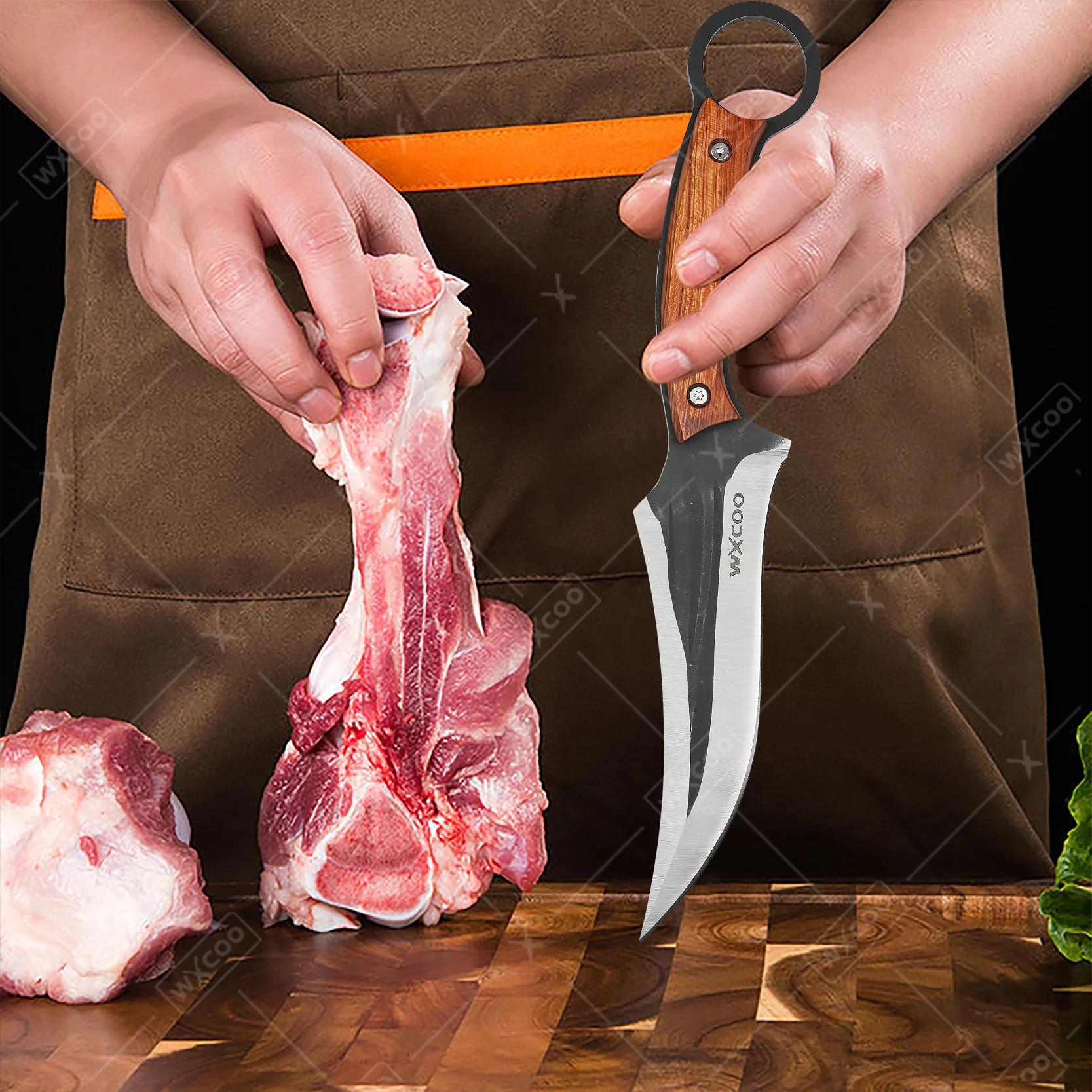 WXCOO Stainless Steel Hand-forged Butcher Knife Multifunctional Boning Knife Kitchen Knife Slicing Meat Cleaver with Sheath