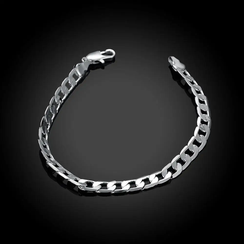 

925 Sterling silver Bracelets 6MM Flat sideways chain for women Wedding party fine Christmas Gifts fashion Jewelry