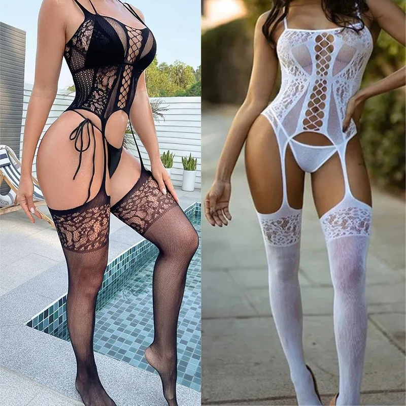 บอดี้สูท Hollow OUT Suspender กระชับดูผ่านบางที่ถอดออกได้ jumpsuit ชุดชั้นในเซ็กซี่ร้อนผู้หญิงจริยธรรมชุดชั้นใน