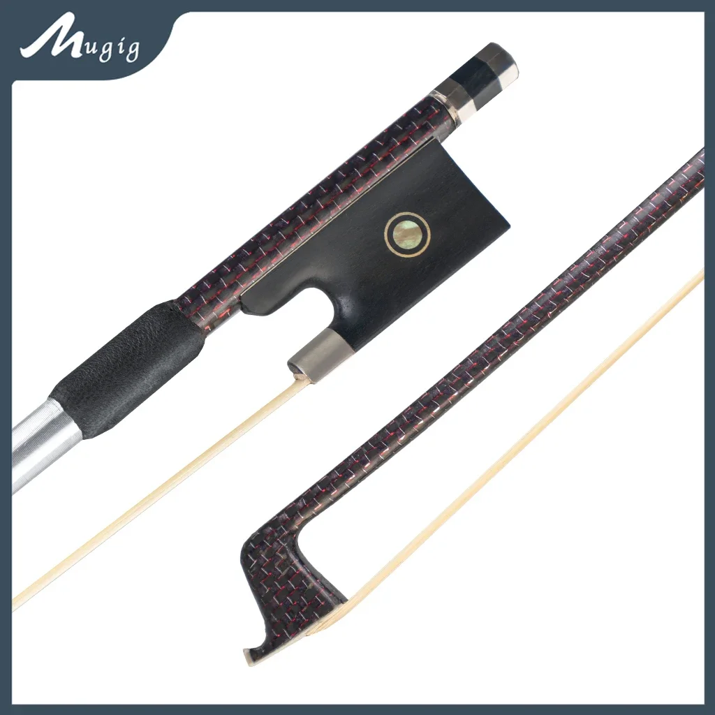 TOP Braided Carbon Fiber 4/4 Violin Bow Beautiful Carbon Grid Weave Red Color Sparkles Ebony Frog Parisian Eye White Horsehair