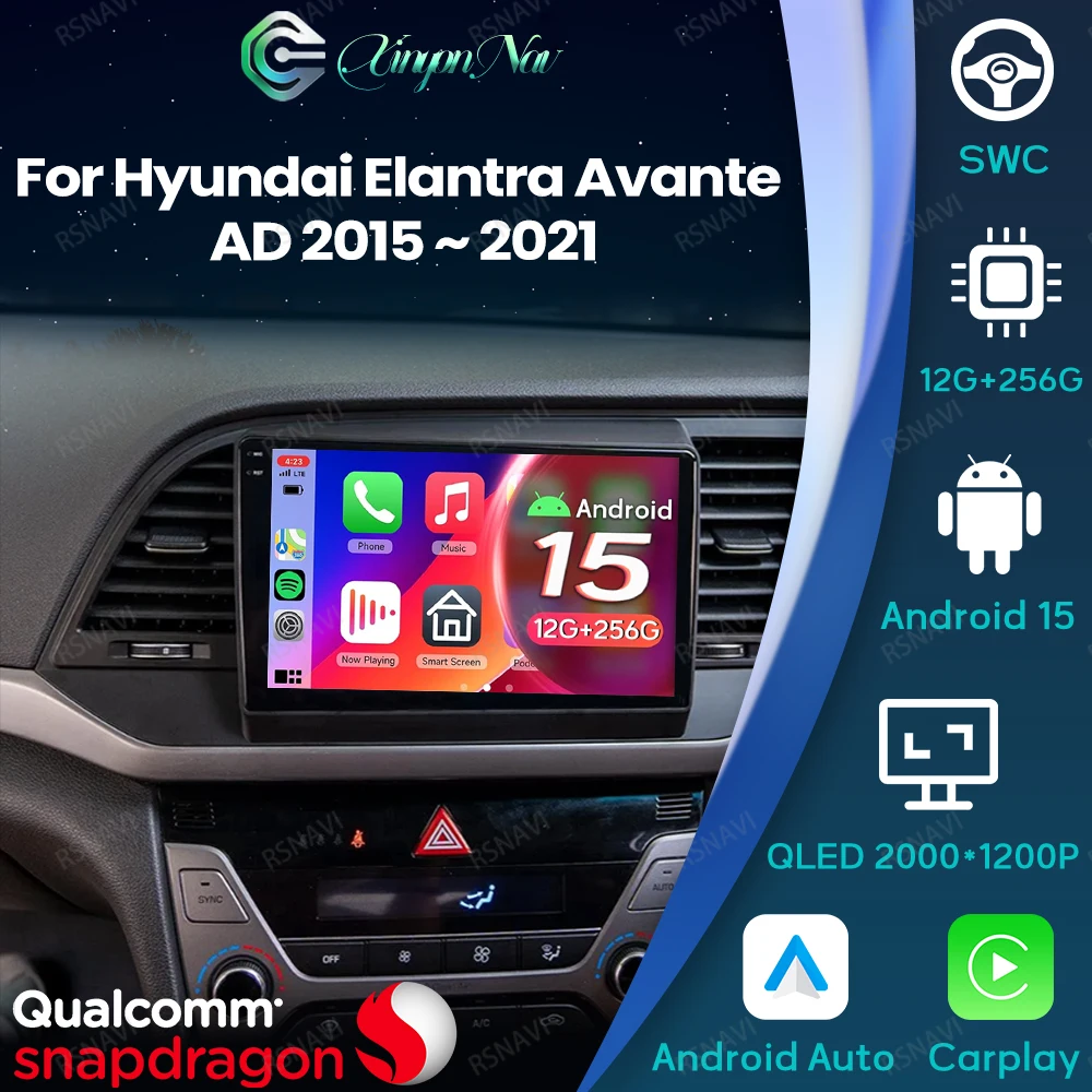 

Android 15 For Hyundai Elantra Avante AD 2015 ~ 2021 4G LTE DSP Head Unit Car Radio Qualcomm Viedo Player 5G WIFI GPS Stereo BT