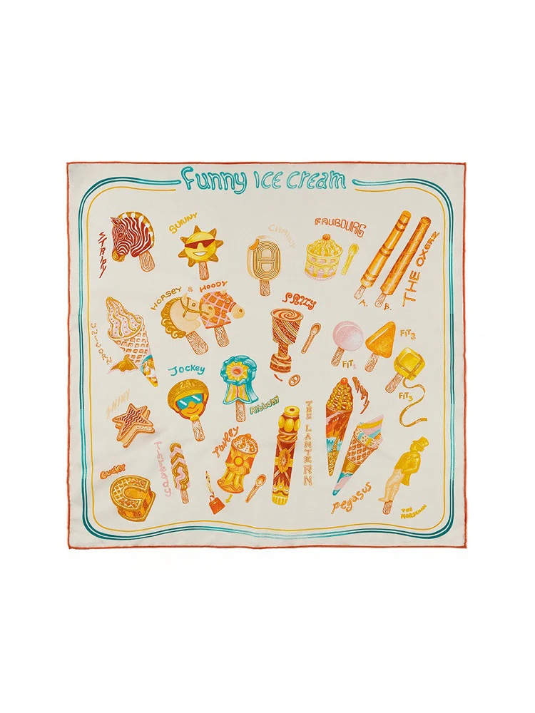 SALMOO Silk Scarf Women's New 2025 Spring Summer 00%  Silk Printed Ne Scarf Decorative Cartoon Anime Pattern