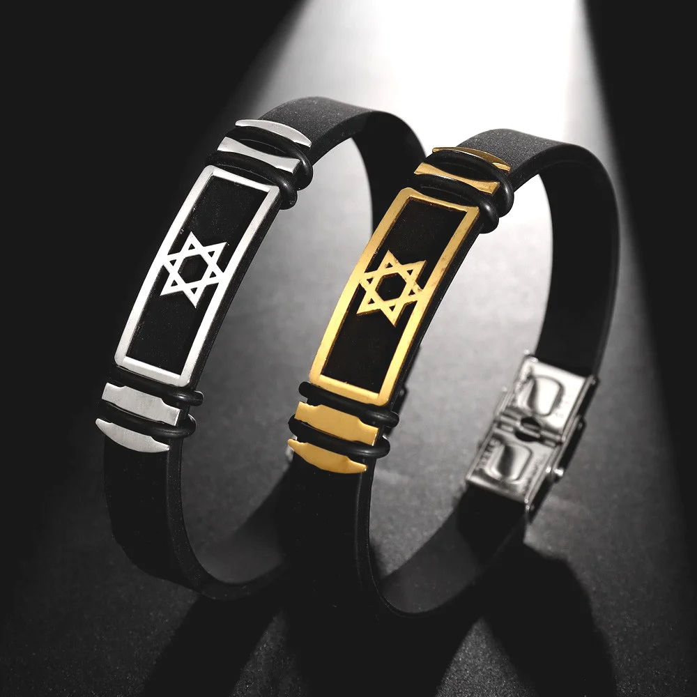 

New Simple Style Black High Quality Silicone Alloy Hexagram Star Men's Bracelet Popular Glamour Men Accessories Wholesale