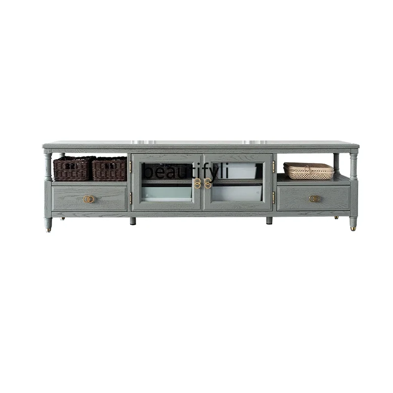 

Gray Solid Wood TV Cabinet Premium Full Solid Wood TV Cabinet Modern Living Room American Furniture Pewter