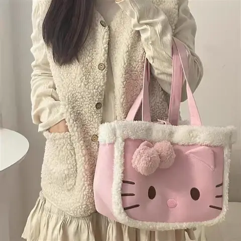 Nuevo producto transfronterizo hecho en casa Hellokitty felpa bordada lindo agradable arco bolso de felpa de cordero bolso de mujer
