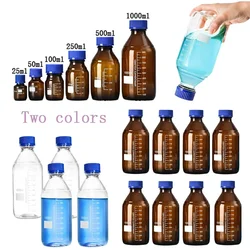 1Pcs 25ml-1000ml Clear Blue Cap Glass Reagent Bottles With Scale Laboratory Sample Measurement Bottle Screw Round Containers