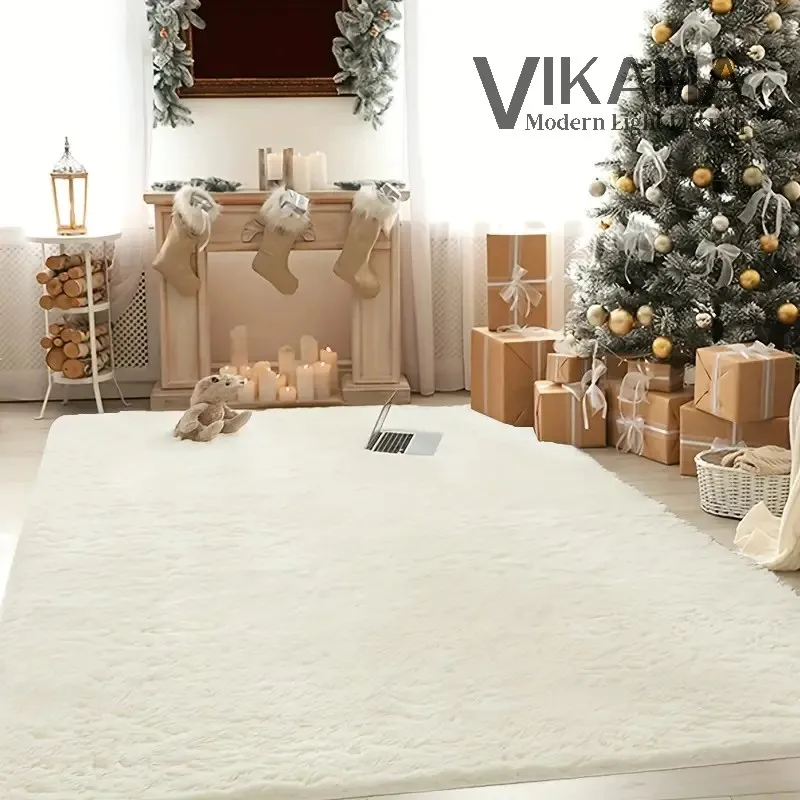 VIKAMA Soft fluffy living room Solid color plush carpet Winter Christmas decoration Cloakroom Bedroom headboard floor mat