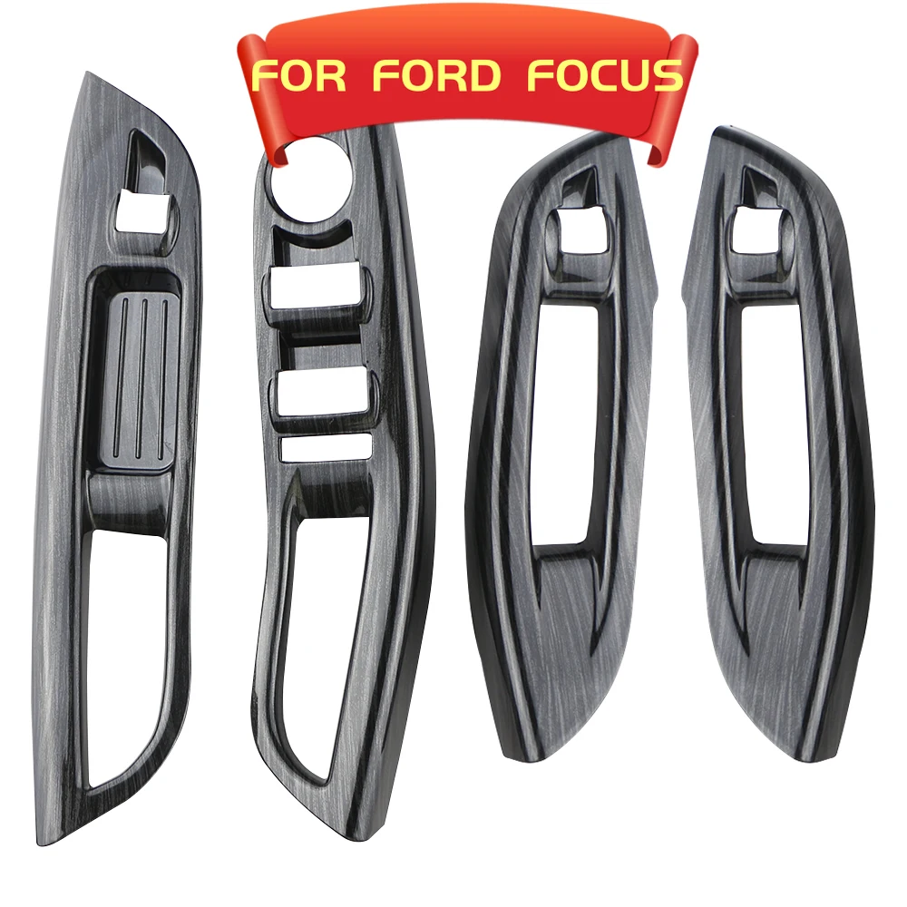 4Pcs For Ford Focus 3 MK3 MK4 2009-2017 Car Door Interior Armrest Window Panel Wood Black Decorative Sticker